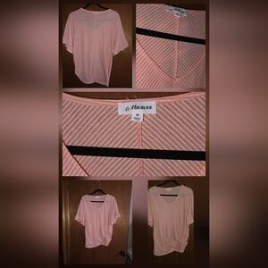 MACARON Coral Striped V-Neck Blouse